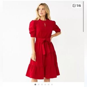 Draper James RSVP sz M Velvety Brushed corduroy fit flare tiered Midi Dress